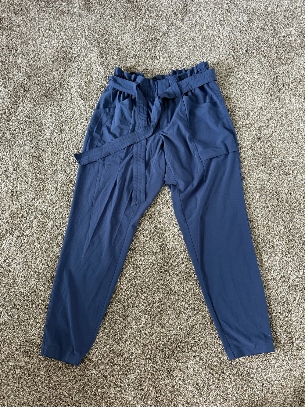 Athleta Navy Paperbag Waist Chinos with Self-Tie Belt